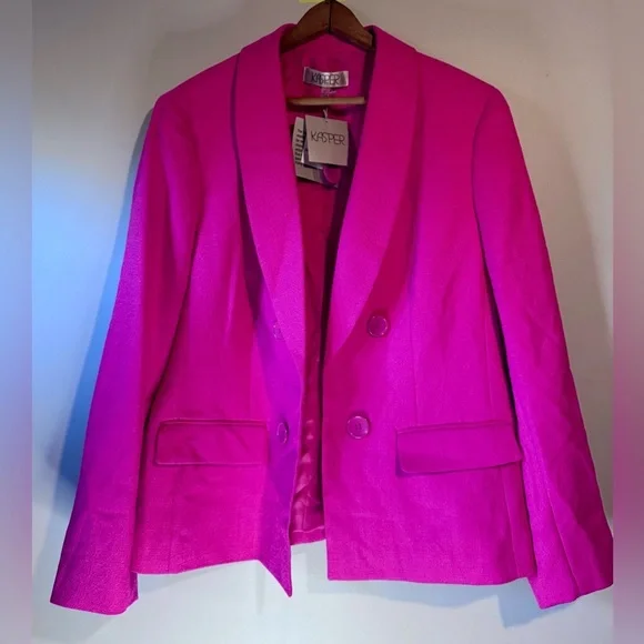 Kasper Faux Double Breasted Vibrant Pink Blazer Size 14 NWT Pink Perfection - Picture 5 of 11